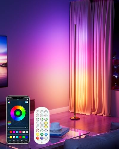 WISIMMALL RGBIC LED Stehlampe Wohnzimmer Dimmbar，170cm Standleuchte mit Fernbedienung＆APP, Ecklampe mit 16 Millionen Farben und 300 Szenenmodi für Spielzimmer, Schlafzimmer, Party, TV - mit Musi-Sync