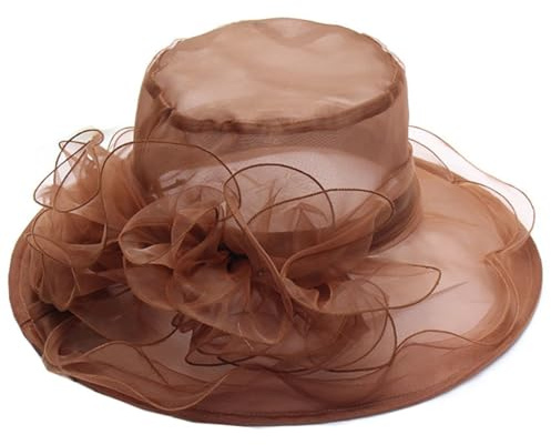 ZESLIV Damenhut Organza Hut Party Hochzeit Anlasshut Brauthut Sonnenhut mit Blumen Sommerhut Sonnenschutz Strandhut