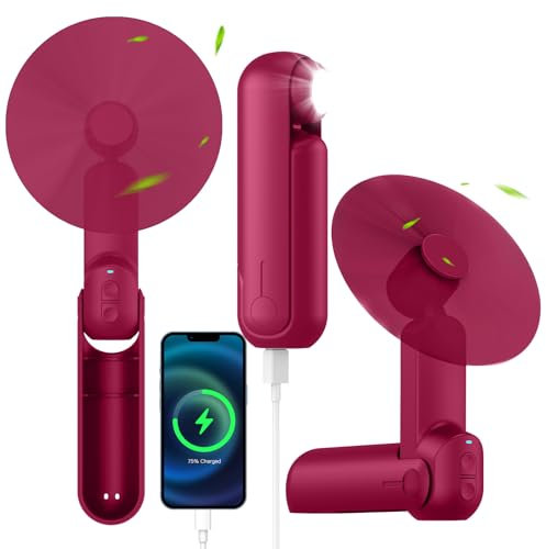 NONLOCK 4 IN 1 Portable Mini Handheld Fan,Personal Foldable Cooling Travel Fan, Pocket Hand Fan for Face Lash,Desk Fan,Flashlight,Summer Concerts Camping, Birthday Gifts for Women Mom (Red)