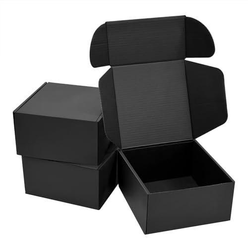 Hotyin Gift Boxes 10 Pack, Cardboard Gift Boxes with Lid 15 x 15 x 8 cm, Easy Assemble Corrugated Boxes for Presents, Wrapping, Mailing, Parties, Birthdays, Weddings (Matte Black)