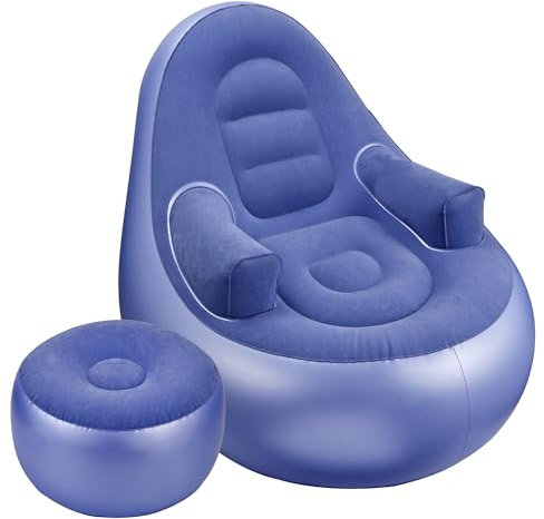 Balabulala Inflatable Couch with Armrest＆Ottoman, Blow Up Lounger Chair,Folding Air Chair for Adults,Inflatable Lazy Sofa Perfect for Rooms, Camping or Home(Without Pump)