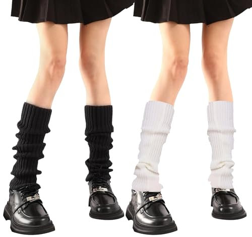 AJUNLKVDR 2 Pair Beinstulpen Damen,Leg Warmers,Weiß Schwarz Stulpen Mädchen,Y2k Beinwärmer Für Leg,Warme Weiß Arm,Ballett Baumwolle Bein,Beine Beinlinge Frauen,Gestrickte Kinder Legwarmers