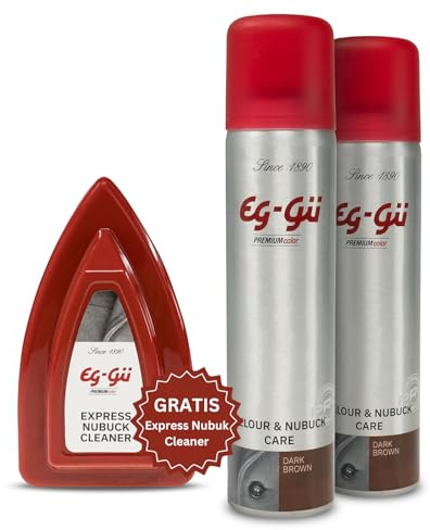 eg-gü Wildleder Imprägnierspray Pflegeset – Schutz vor Nässe – 2x 250 ml + Wildlederbürste Dunkelbraun