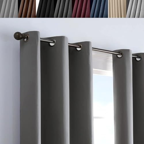 WUXXIANG 100% Rideau Occultant 2 Pièces 105 x 95 cm Isolant Phonique et Thermique, Rideaux Occultant Court Isolant Thermique, avec Noir Doublure, pour Chambre Fenêtre, Gris Foncé