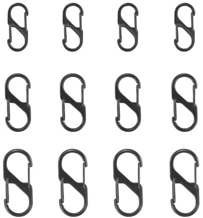 12pcs S Small Carabiners,Black Small Dual Spring Opening Keyring Clip,3 Sizes S Ring Locking Carabiner Buckle Metal Double Clip Hook for Outdoor Hiking Fishing Camping Traveling(Black)