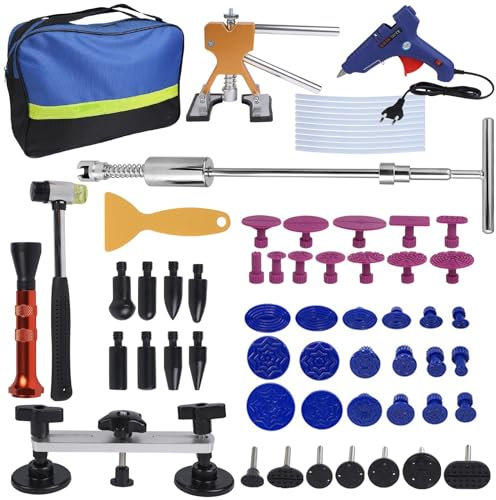 Sleeleece 66PCS Dent Puller,Auto Body Dent Puller Kit,Paintless Car Dent Repair Tool with Dent Remover Kit & High Adhesion Glue Sticks for Auto Hail Damage Large & Small Ding Dent Removal Repair