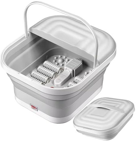 Foot Baath Bucket – Pediluvio riscaldato con massaggio | Vasca da viaggio pieghevole portatile per uso domestico con luce rossa e massaggiatore a rullo | comode caratteristiche di massaggio