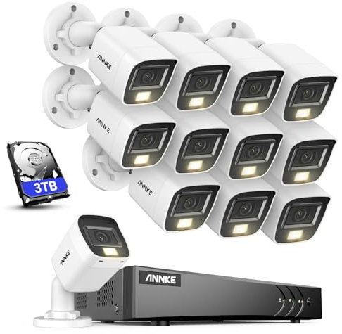 ANNKE 16CH 3K Security Camera System with Audio/Mic, 3K Lite Surveillance AI DVR and 12 x 3K 2960 * 1665 CCTV Camera with Dual Light, Human/Vehicle Detection, IP67, Color Night Vision, 3TB Hard Drive