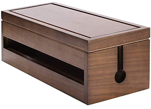 Mircube Cable Management Box Wooden Cord Organizer Box for Extension Cord Power Stripe Surge Protector Wire (Coffee Color)