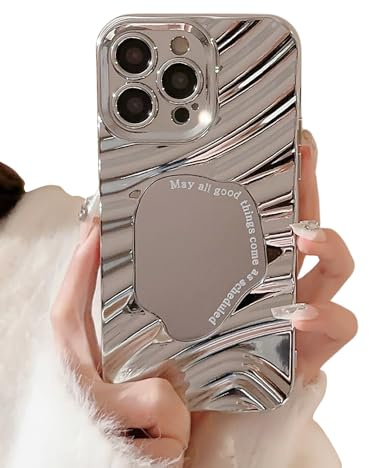 ZTOFERA Hülle für iPhone 16, 3D Welle Wasser Ripple Luxus Makeup Spiegel Hülle, Kamera Objektiv Schützende Weiche TPU Stoßfeste Anti-Kratzer Abdeckung für iPhone 16 6,1 – Silber