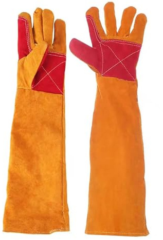 Ignífugo Guantes de trabajo ignífugos de 60cm, guantes de soldador de cuero de vaca, guantes de trabajo anticalor for soldar, guantes protectores de Metal for soldar Protección resistente al calor