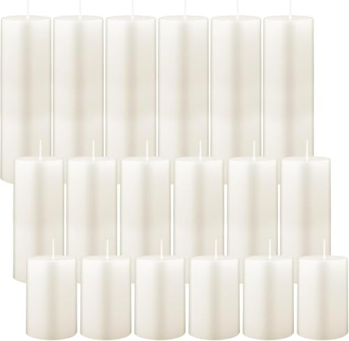Stumpenkerzen set 18 Stück 5cm Dekorative Haushaltkerzen, Elfenbein Großpackung ohne Duft, Kerzen für Hochzeit, Kirche, Party, Spa, Laterne, Kamin, Restaurants, Heim 5 x 7,5 cm 5 x 10 cm, 5 x 15 cm