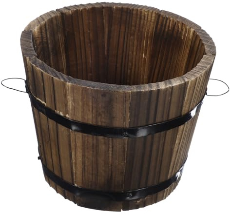 IWOWHERO Pflanzgefäß Aus Holz Im Retro-Stil Flache Öffnung Für Zuhause Und Büro Blumentopf Durchlässiger Boden 15 X 12 X 13 cm
