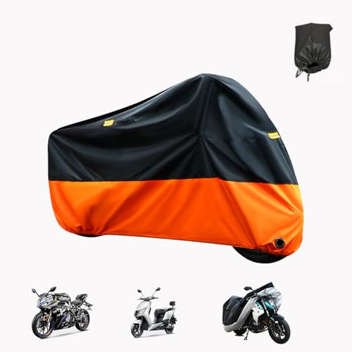 ACNMGDF Housses de Moto Housse de Protection Moto pour Garage extérieur imperméable qualité Scooter Couvre Pluie Soleil UV Coupe-Vent Housse de Protection Universelle Moto Black-Orange 210D-XL