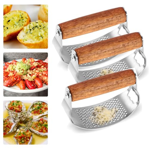 Lot de 3 presse-ail à bascule en acier inoxydable - Presse-ail manuel et hachoir à ail au gingembre - Ustensile de cuisine pour une manipulation et un nettoyage faciles
