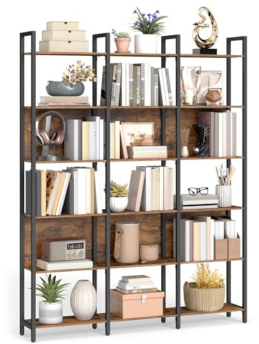 VASAGLE Librería, Estantería de 6 Niveles, Muble de Cocina, Organizador de Estilo Industrial, para Oficina, Salón, Dormitorio, 24 x 128 x 187,1 cm, Marrón Rústico y Negro Tinta LLS151K01