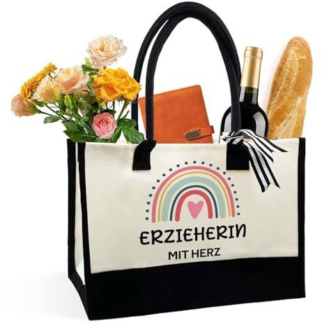 HeDaKang Geschenk für Erzieherin Abschiedsgeschenk Kindergarten - Jutetasche mit Herz Kita Abschiedsgeschenk für Erzieher Kollegen Danke Abschied Dankeschön Geschenke Tagesmutter Geschenk