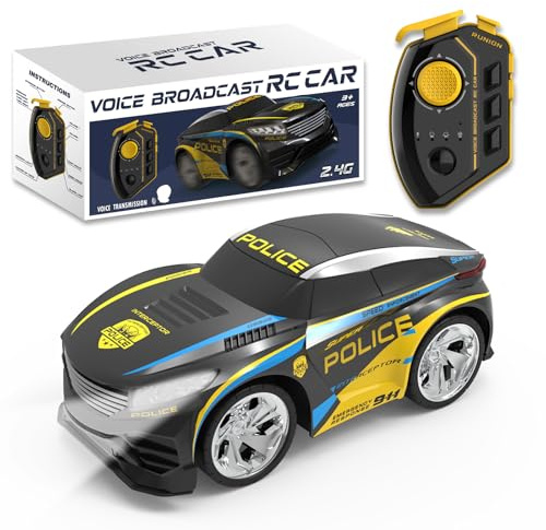 BORSTOYPRO Macchina Polizia Telecomandata per Bambini con Funzioni Vocali Multiple, Auto polizia RC giocattolo per ragazzi con cambio di voce, luci lampeggianti, suoni di sirena regalo per ragazzi rag