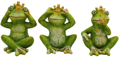 Grodkungar, dammgrodor, grodor trädgård, grodfigurer utomhus, dekoration – grodor, trädgårdsgrodor, ser ingenting, hör ingenting, säger ingenting, gjord av keramik i grönt som set om 3, L/B/H 8 x 9 x