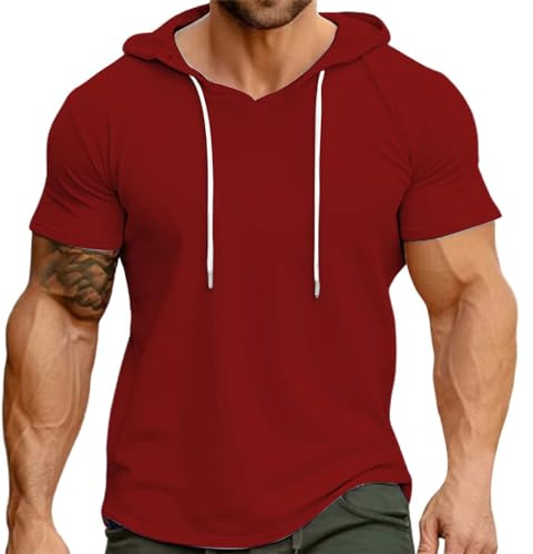 PODOLIXIA Hoodie Herren Baumwolle Sommer Sport Kurzen Ärmeln Hooded Sweatshirt Atmungsaktive T Shirt Herren mit Kapuze Sportshirt Herren Kurzarm Hoodies für Männer Stretchy Gym Shirt Hoody mit Tasche