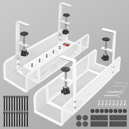 GUOOUG 2 Pezzi Raccogli Cavi Scrivania, Porta Cavi Cable Management Scrivania Senza Trapano, Canalina Passacavi Organizer, Portacavi Sotto Scrivaniai per Ufficio e Casa Bianco