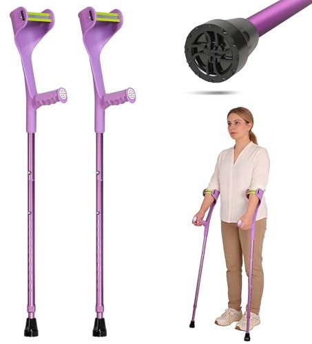 LEFEKE Unterarmgehstützen für Erwachsene, Aluminium-Gehstützen mit 10-facher Höhenverstellung, für Erwachsene, Senioren, Orthopädische Gehstützen, faltbar, ultraleicht, Aluminium, Violett