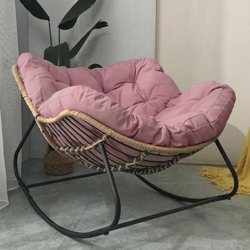 Papasan Fauteuil à bascule surdimensionné en rotin avec coussin, cadre en métal, bascule confortable pour l'intérieur et l'extérieur