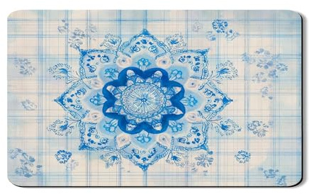 Blue Floral Dish Drying Mats For Kitchen Counter, Vintage Floral Absorbent Rubber Dish Drainer Mat, Spring PU Leather Drying Pad For Coffee Bar Protector 12x20 Inch
