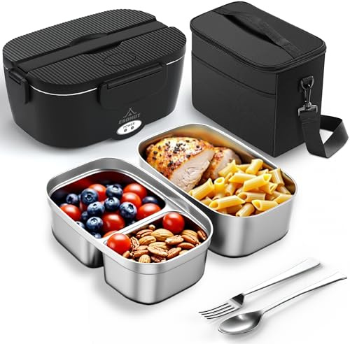 ESOHOT Heated Lunch Box,120W Electric Lunch Box Food Heater with 1.5L 304 Stainless Steel Container, 12V/24V/110V Portable Food Warmer for Travel,Work,Car,Truck (1.5L x 2)