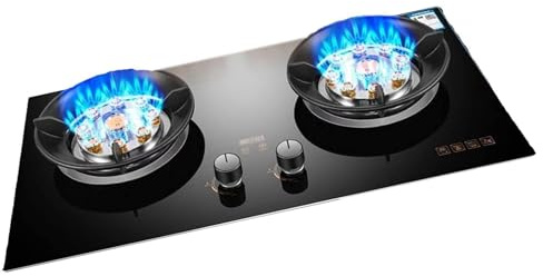 Cuisinière À Gaz - Plaque De Cuisson À Gaz 2 Feux, Cuisinière À Gaz En Verre Trempé, Réchaud De Camping Avec Minuterie, Deux Méthodes D'installation, Facile À Nettoyer(LPG)