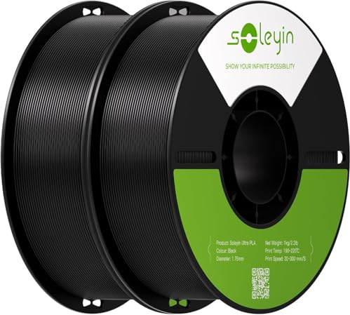 Creality Soleyin Filamento PLA 1,75 mm, filamento per stampante 3D 30-300 mm/s, per la maggior parte delle stampanti 3D Creality Ender-3 K1 K1C K2 Hi (nero, 2 kg)