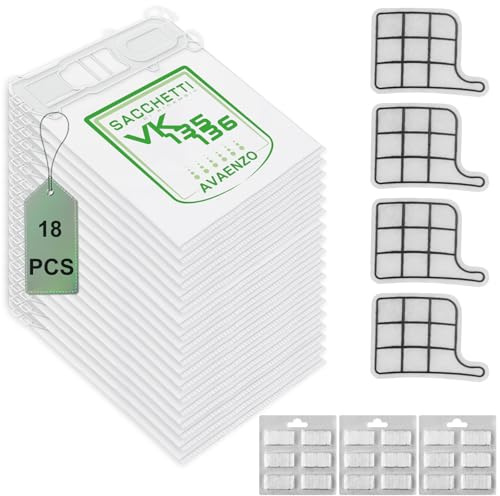 AVAENZO 18 Sacchetti Compatibili con Aspirapolvere Vorwerk Folletto vk135 vk136 FP135 FP136, 4 Filtri motore 18 Profumi
