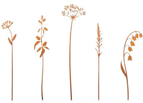 ZYHARUKO 5 Stück ländlicher Farn-Erdspieß für Außendekoration, stabiler rostiger Garten mit antikem Finish für Blumenbeete, Boden für Landschaftsbau