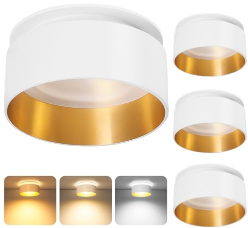 KYOTECH 4 Stück LED Einbau Deckenspots Dimmbar 68mm 4.9W 500LM, Deckenlampe Indirektes Licht 3000K/4000K/6500K Einbaustrahler 230V inkl. LED Modul für Wohnzimmer Küche Badezimmer, Weiß/Gold