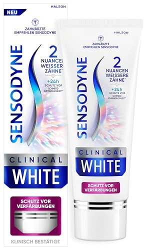 Sensodyne Clinical White Zahnpasta, 75ml, 2 Nuancen weißere Zähne | Entfernt 7x mehr oberflächliche Verfärbungen und schützt gleichzeitig effektiv vor Schmerzempfindlichkeit