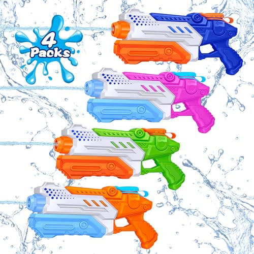 RONSTONE 4 Pack Water Guns for Kids Adults- Water Pistol with 300ml Capacity and 25-30 ft Long Range,Summer Outdoor Swimming Pool Garden Party Fighting Toys for Boys Girls