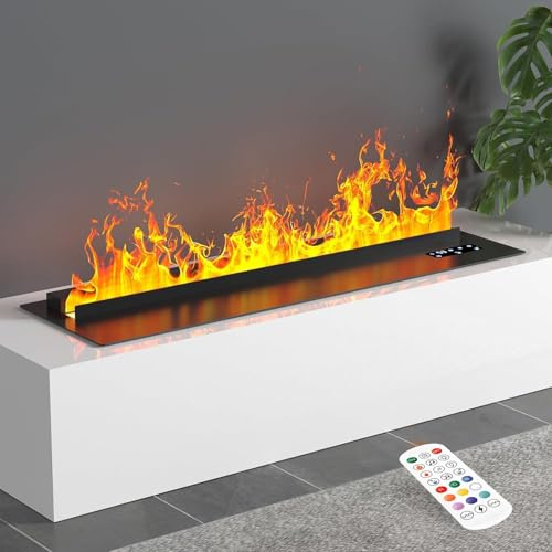 SUYUDD Camino a Vapore Acqueo Camino Elettrico Ad Acqua con Fiamma Simulata Realistica 9 Colori Regolabili Pannello Ultrasottile 3 Mm Acciaio Inossidabile Controllo Touch/Telecomando