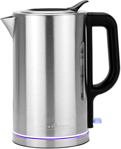 ProfiCook® Wasserkocher Edelstahl 1,7L | Ambiente-Beleuchtung | 2200W | Einhandbedienung | Electric Kettle | 360° Station mit Kabelaufwicklung | PC WKS 1321