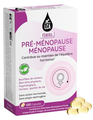 LCA FEMINA - Complément Ménopause & Pré-Ménopause Femme - 30 Capsules | Bouffées de Chaleur, Équilibre Hormonal, Onagre, Bourrache et Huiles Essentielles