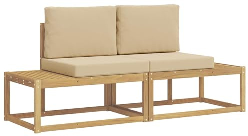 vidaXL Outdoor-Sofagarnitur mit Kissen 2 pcs Weiß und Beige Polyester, Moderner Outdoor-Sofa, robuste Gartensitzmöbel, Lounge-Set für Terrasse, Pool und Gartenbereich