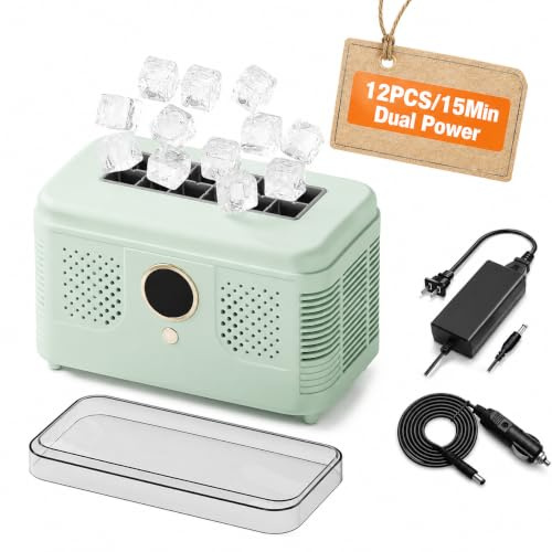 Machine à glaçons portable avec double alimentation, mini machine à glaçons pour voiture 12 V CC, produit 12 glaçons en 15 minutes, pour la cuisine à domicile, les voyages, le camping blue 12 cubes
