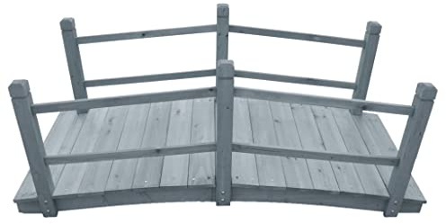 Générique Ponte da giardino grigio 140 x 60 x 56 cm in legno di abete massello, ponte decorativo a doppia ringhiera per esterno, ideale per ruscello o aiuola