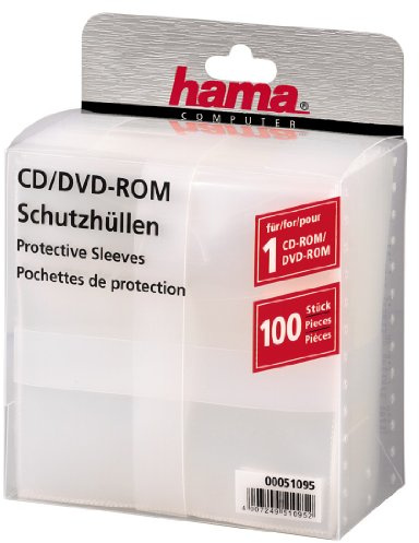Hama CD-Rom/DVD-Rom/Blu-ray Schutzhüllen (Slim-Design, Sleeve aus Kunststoff, 100 Stück), transparent