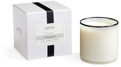 LAFCO New York Signature Candle, Champagne - 15.5 oz - 90-Hour Burn Time - Reusable, Hand Blown Glass Vessel - Made in The USA