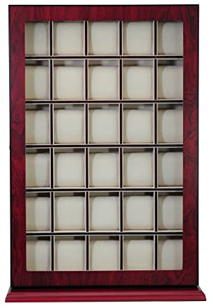 TIMELYBUYS 30 Piece Cherry Wood Watch Display Wall Hanging Case and Storage Organizer Box and Stand Father's Day
