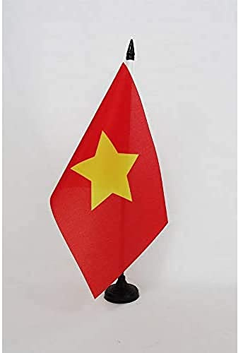 AZ FLAG Viet Minh 1945-1955 Table Flag 5'' x 8'' - League for the Independence of Vietnam Office Decoration 100% Polyester 21 x 14 cm - Mini Desk Flag with Pole and Black Plastic Base