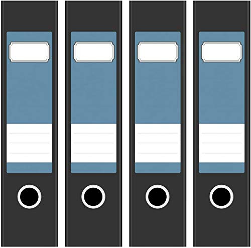 Ordneretiketten | 4 Aufkleber für breite Akten-Ordner | Farbe Blau-Grau | selbstklebende Design Akten-Etiketten | Deko Sticker für Rückenschilder Ordnerrücken | zum Beschreiben