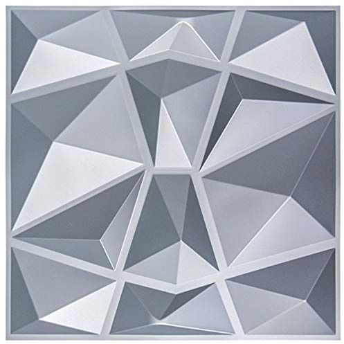 Art3d PVC Wandpaneele Strukturiertes 3D-Wanddesign Grauer Diamant 50x50cm | 12 Stück mattgraue Paneele für 3 m² Wandfläche
