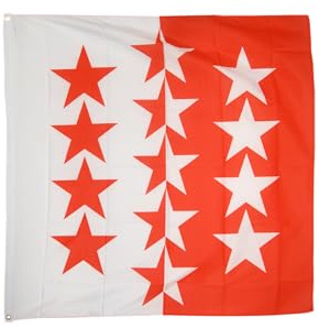 Flaggenfritze Hissflagge Schweiz Kanton Wallis 150 x 150 cm - quadratische Kantonsfahne für Mast, Garten & Event - 3 Metallösen