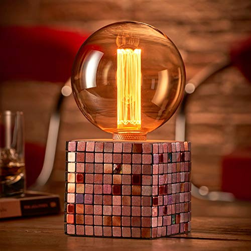Auraglow Mysa Modern Zeitgenössisch Bunte Mosaikstein Zementwürfel-Lampe Nachttischlampe/Licht - mit G125 Kugelform Glühbirne [Energieklasse A]